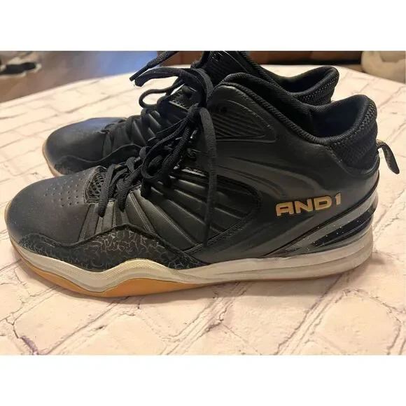 And1 Men's Size 10.5 Capital Basketball Shoe Black Faux Leather Athletic Sneaker